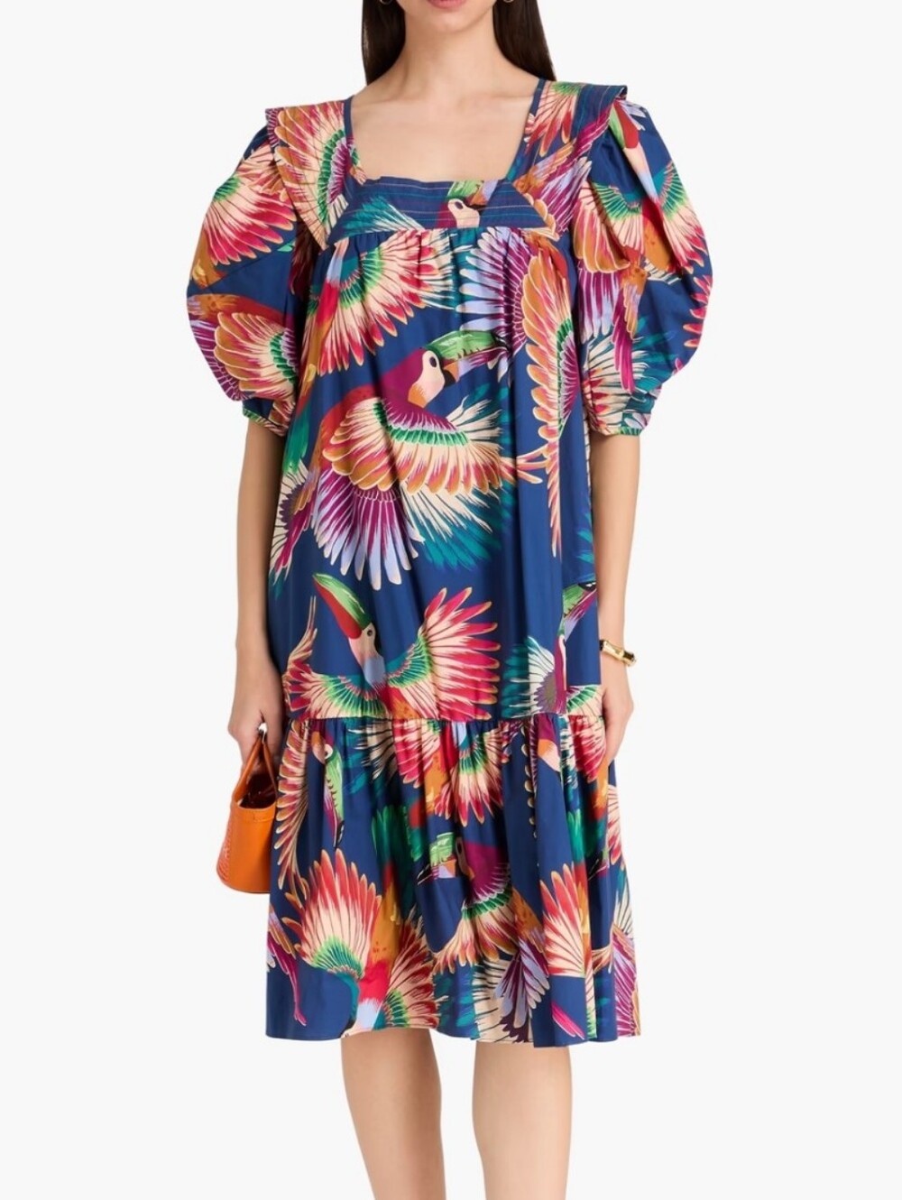 Farm Rio x Anthropologie Toucan Puff Sleeve Midi Dress Size Small